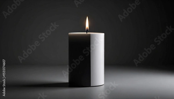 Fototapeta A bold black-and-white candle burns in moody, minimalist lighting, highlighting contrast, elegance, and modern design.