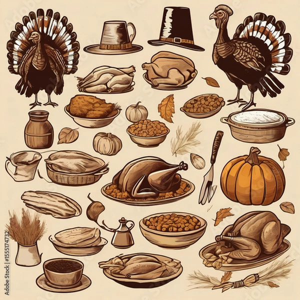 Fototapeta Exploded View of Thanksgiving: A Documentary Style Celebration