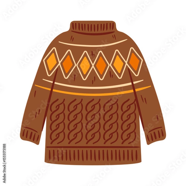Obraz This vector illustration features a cozy brown knit sweater adorned with an eye-catching geometric pattern. Perfect for fashion designs, winter themes, and stylish apparel presentations.