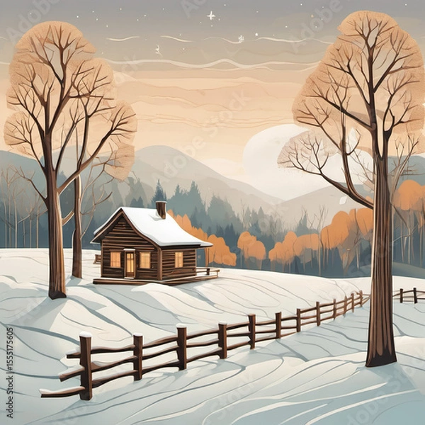 Fototapeta Minimal Color Palette Wood Carving for Start of Winter