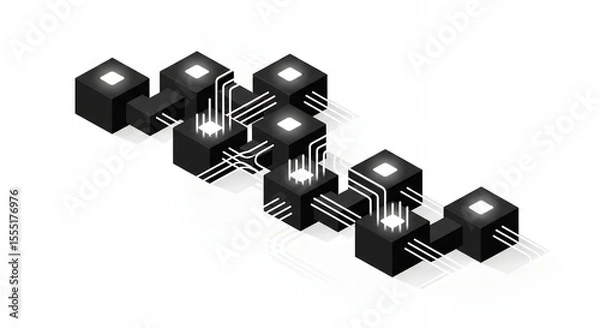 Obraz Abstract Network Connection Digital Cubes Technology Background Isometric Design