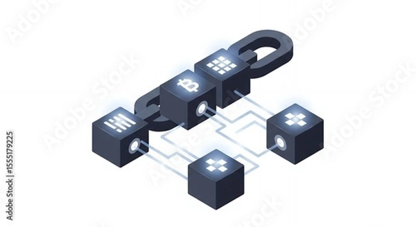 Obraz Isometric illustration of blockchain technology concept with interconnected data blocks