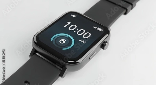 Obraz Smartwatch Displaying Time and Fitness Data on White Background