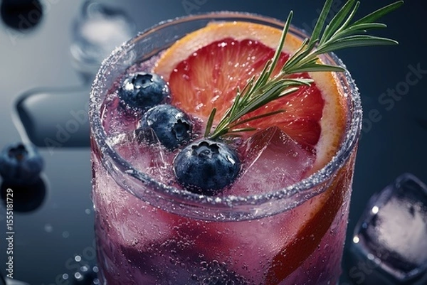 Fototapeta Citrus and Berry Infused Mocktail with Ice Crystals.