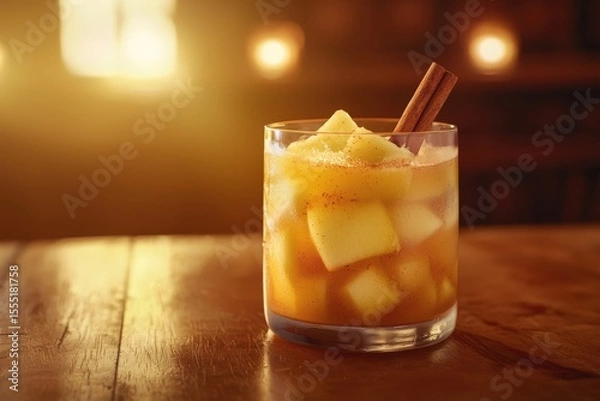 Fototapeta Spiced Apple and Cinnamon Mocktail in a Rustic Setting