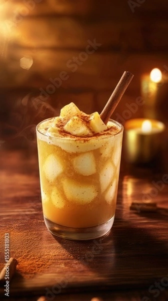 Fototapeta Spiced Apple and Cinnamon Mocktail in a Rustic Setting
