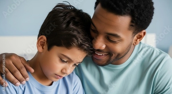 Obraz Closeup of a loving father and son embracing