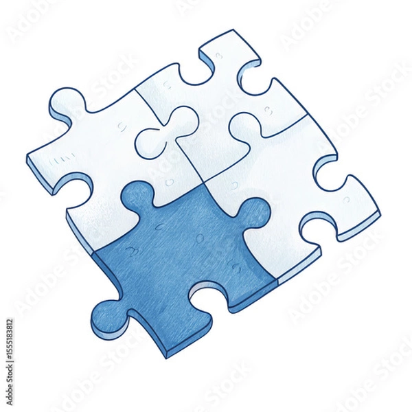 Fototapeta Blue and White Jigsaw Puzzle Pieces, Hand-Drawn Illustration, Isolated on Transparent Background, Jigsaw, Puzzle, Teamwork