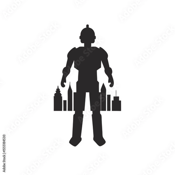 Obraz Advanced Robot Standing Tall in City Skyline Illustration