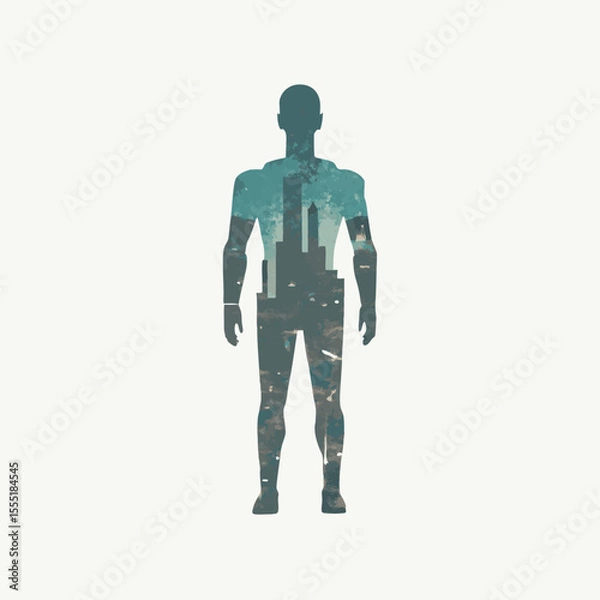 Obraz Sci-Fi Robot Silhouette with Impressive City Background