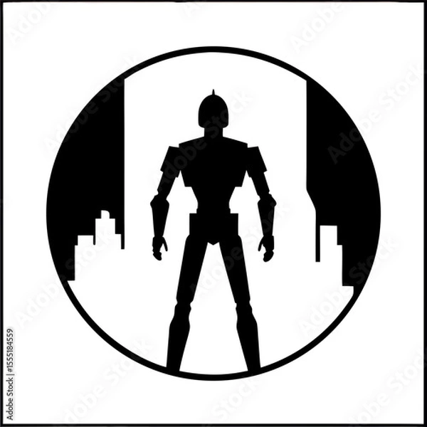Obraz Robotic Figure in Front of Modern Urban Cityscape Design