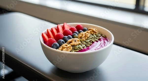 Obraz Healthy Smoothie Bowl with Berries Nuts and Seeds
