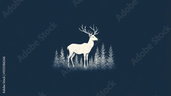 Fototapeta Silhouetted deer in a wintry forest.