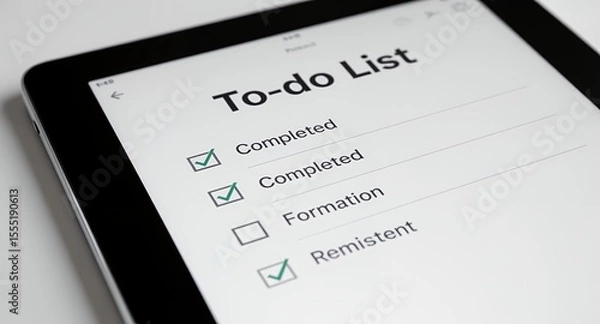 Obraz Tablet screen showing a todo list with checkboxes and completed tasks