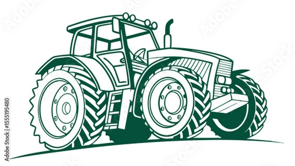 Fototapeta Green Outline Drawing of a Tractor with Large Tires.