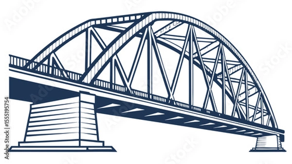 Fototapeta Illustration of a Truss Bridge with Arched Top and Support Pillars.