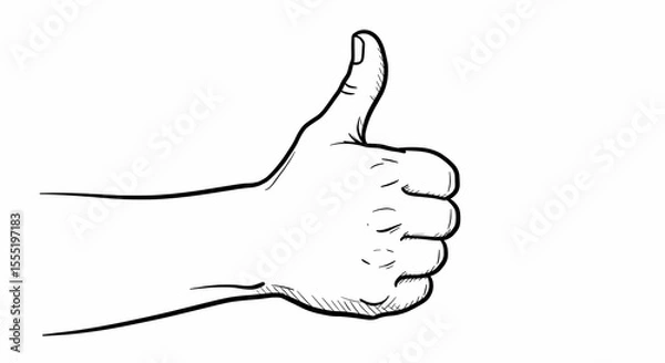 Obraz Black and White Hand Drawing Showing Thumbs Up Gesture for Positive Feedback