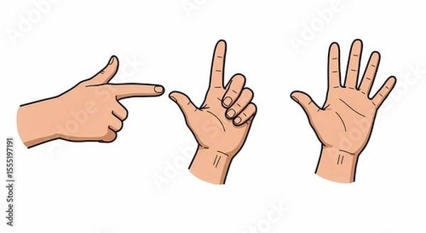 Obraz Hands Making Gestures Illustration Showing Pointing Thumb and Open Palm