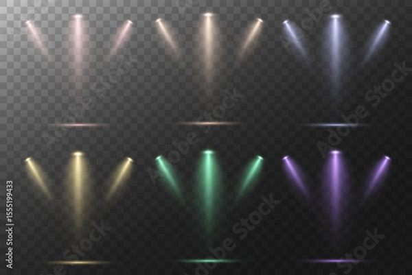 Obraz Realistic White Spotlight Beam on Transparent Background