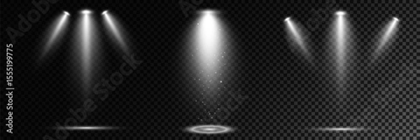 Obraz Realistic White Spotlight Beam on Transparent Background