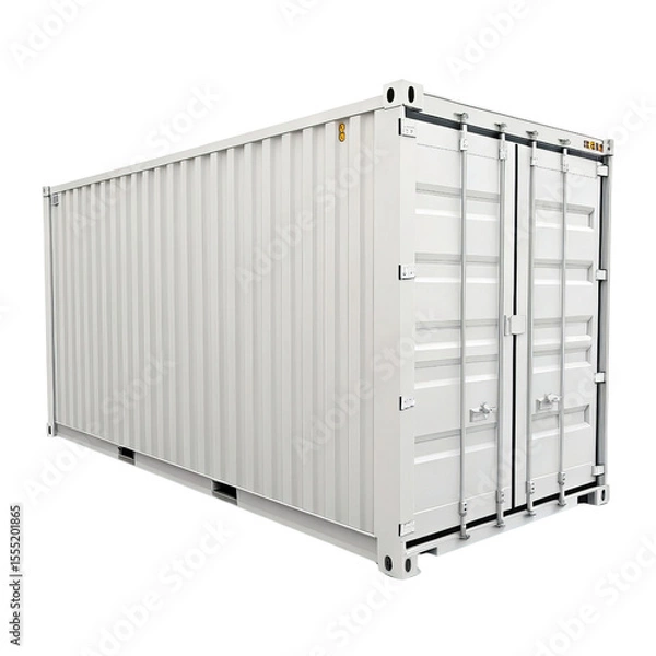 Fototapeta White Shipping Container 3D Render Isolated on Transparent Background, Cargo, Logistics, Shipping, Container, 3D Model