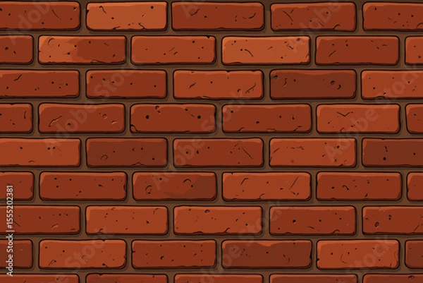 Fototapeta Seamless Red Brick Wall Texture Background. Classic Industrial and Historical Architecture Pattern. Vector Cartoon Illustration for Construction, Urban Design, Vintage, Retro, Building Materials