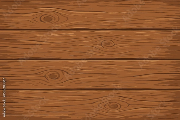 Fototapeta Seamless rustic wooden plank texture background with natural wood grain, knots, and weathered vintage look. Vector cartoon illustration for flooring, wall panel, tabletop, or decorative surface design