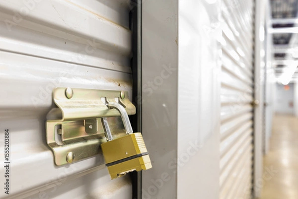 Obraz Combination lock on white self storage door