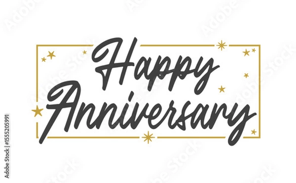 Fototapeta Happy Anniversary elegant lettering design with golden frame. Calligraphic greeting card.