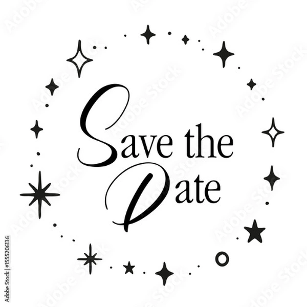 Fototapeta Save the date invitation card, circular frame of doodle stars