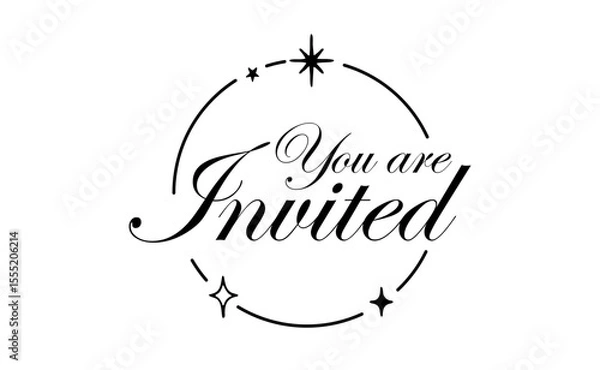 Fototapeta You are invited lettering calligraphic design. Invitation card with stars and sparks