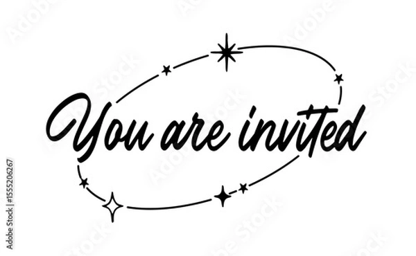 Fototapeta You are invited lettering calligraphic design. Invitation card with stars and sparks