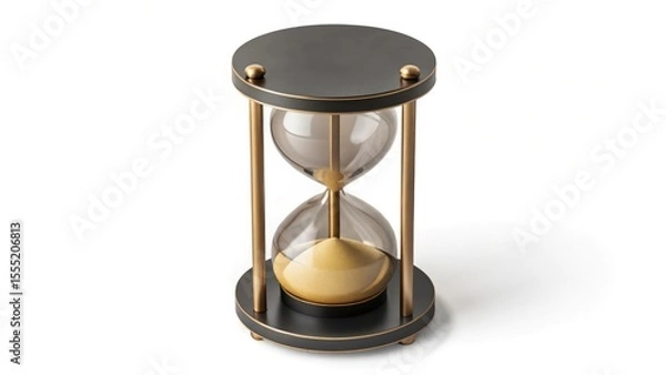Fototapeta Golden Framed Hourglass with Flowing Sand on Gray Background Symbolizing Time and Elegant Precision
