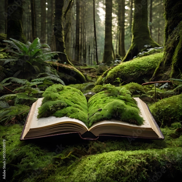 Obraz  Green Plants and Moss Sprouting from Pages