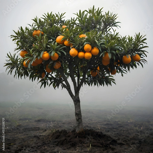 Obraz Orange Tree Emerging From  Fog