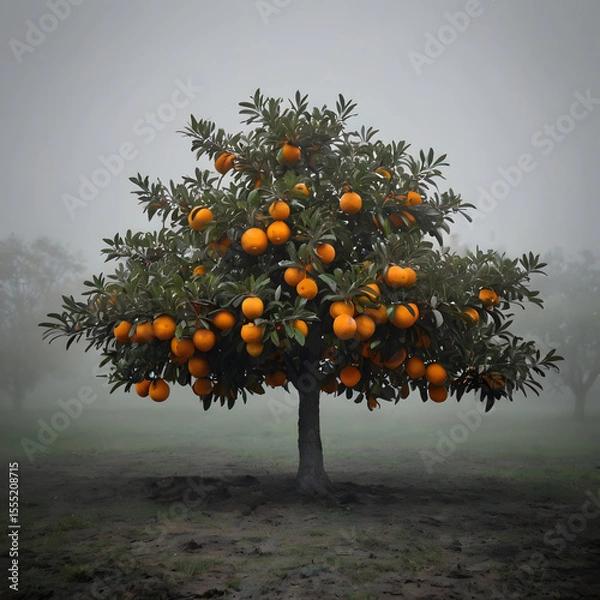 Obraz Orange Tree Emerging From  Fog