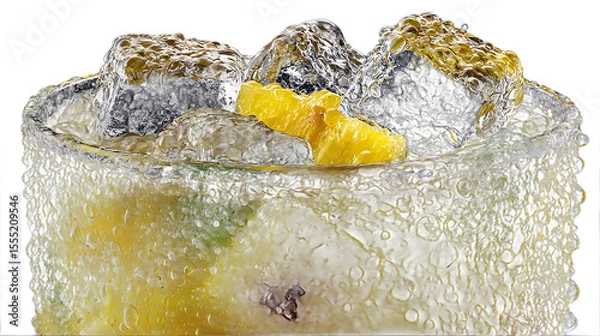 Fototapeta Closeup of Refreshing Drink with Ice and Citrus Fruits