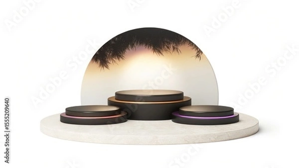 Fototapeta Pastel Gradient Cylindrical Podiums in Minimalist 3D Scene for Modern Product Display and Concept Design
