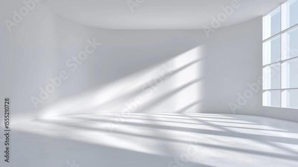 Fototapeta Sunlit empty white room with window shadows