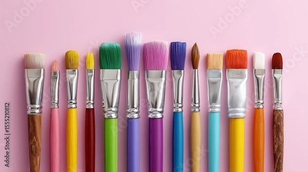 Fototapeta Paint brushes with colorful handles lined up