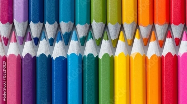 Fototapeta Colored pencils arranged in rainbow pattern