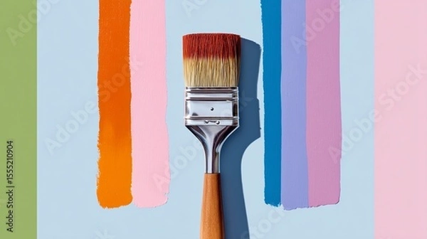 Fototapeta Paintbrush with colorful stripe background