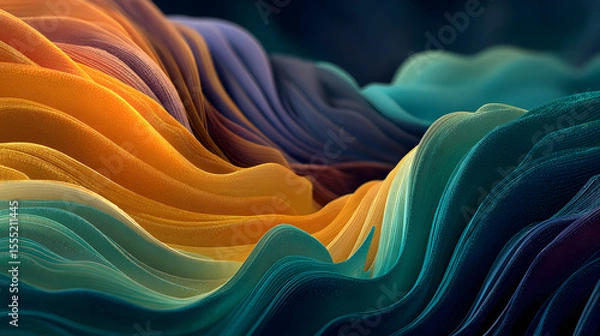 Fototapeta Dark colorful abstract wavy wallpaper. Curvy background with modern colors. Generative ai