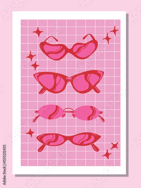 Fototapeta Y2K Nostalgia Vector Set – 2000s Aesthetic glasses in Pink Retro Style