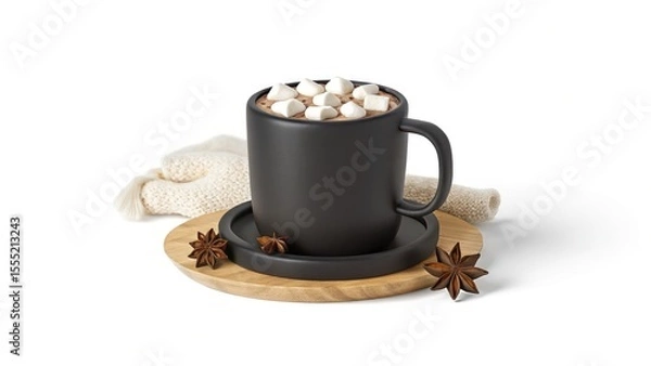 Fototapeta Rustic Mug of Hot Chocolate with Marshmallows by Fireplace Evoking Warmth and Cozy Winter Comfort
