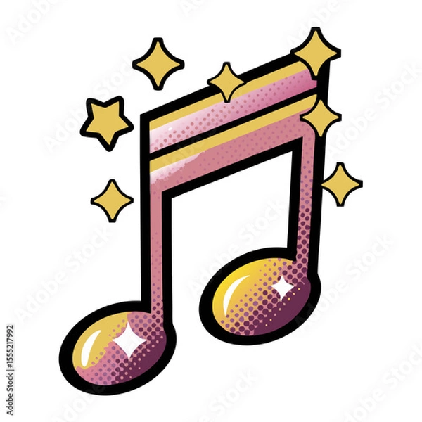 Fototapeta Isolated vector image of music note in comic book style, pop art on transparent background  