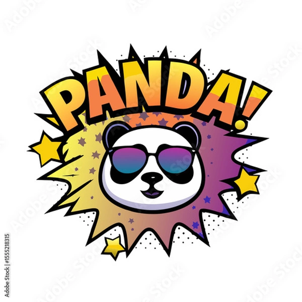 Fototapeta Panda wearing sunglasses in comic book style with burst background, isolated vector image on transparent background  