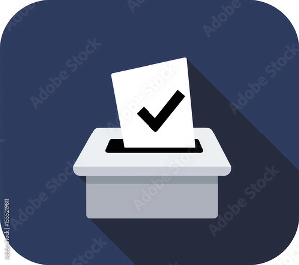Fototapeta Ballot box with checkmark and vote card in flat design style  