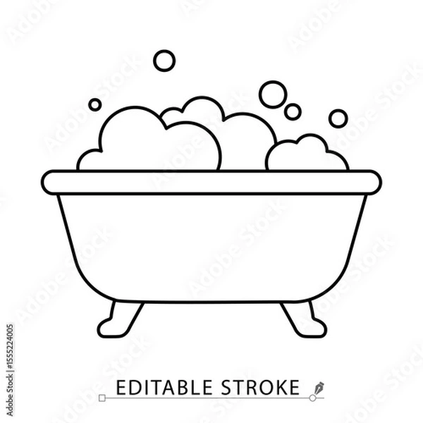 Obraz A bathtub with foam icon in minimalist style with editable stroke. Bathroom element, bubble bath, hygiene symbol, home spa, relaxation concept, sanitation object, outline drawing, vector illustration.