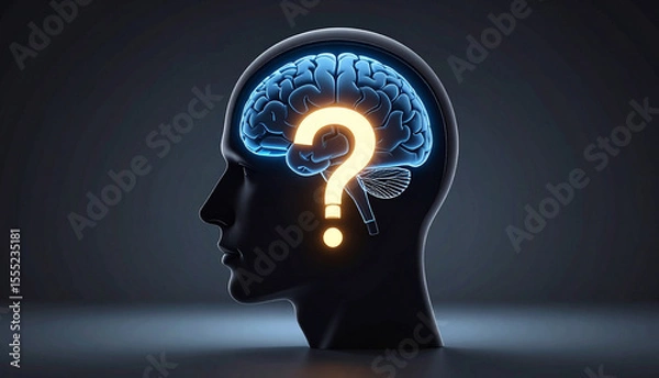 Fototapeta Brain with Question Mark Concept of Intelligence and Thinking. Mental health and problems with memory.